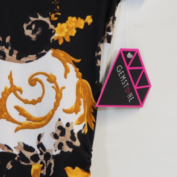 Gemstone Above Knee White Black Baroque Print Mini Dress NWT - Picture 3 of 8